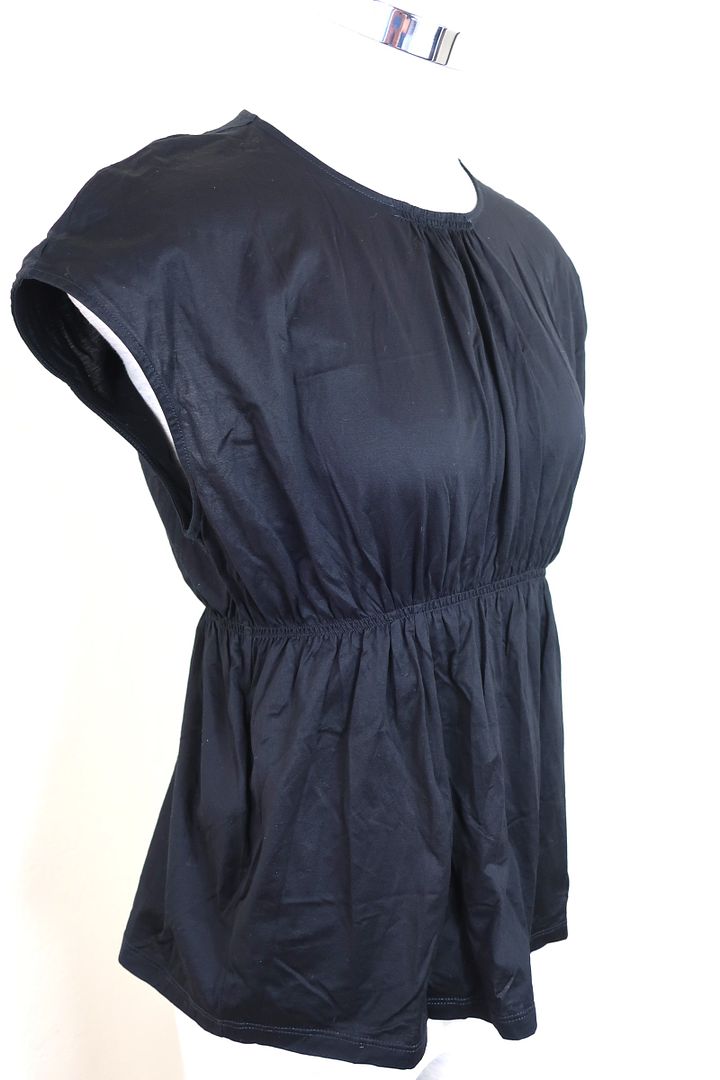 Vintage PRADA Black Cotton Garter Waist Blouse Top Shirt Short Sleeves Medium Large 6 7 8