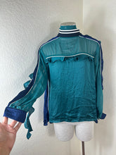 Load image into Gallery viewer, SACAI Sheer Ruffle Mock Neck Blouse Emerald Green Size 3 M Large
