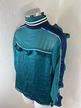 Load image into Gallery viewer, SACAI Sheer Ruffle Mock Neck Blouse Emerald Green Size 3 M Large
