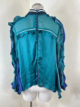 Load image into Gallery viewer, SACAI Sheer Ruffle Mock Neck Blouse Emerald Green Size 3 M Large
