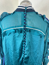 Load image into Gallery viewer, SACAI Sheer Ruffle Mock Neck Blouse Emerald Green Size 3 M Large
