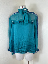 Load image into Gallery viewer, SACAI Sheer Ruffle Mock Neck Blouse Emerald Green Size 3 M Large
