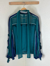 Load image into Gallery viewer, SACAI Sheer Ruffle Mock Neck Blouse Emerald Green Size 3 M Large
