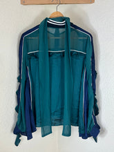 Load image into Gallery viewer, SACAI Sheer Ruffle Mock Neck Blouse Emerald Green Size 3 M Large

