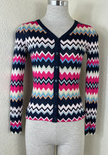 Load image into Gallery viewer, Vintage Missoni Italy Chevron Zigzag Knit Cardigan Fuchsia Navy IT 40 US 4 XS Small 2 4
