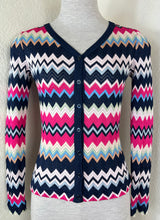 Load image into Gallery viewer, Vintage Missoni Italy Chevron Zigzag Knit Cardigan Fuchsia Navy IT 40 US 4 XS Small 2 4
