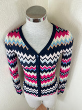 Load image into Gallery viewer, Vintage Missoni Italy Chevron Zigzag Knit Cardigan Fuchsia Navy IT 40 US 4 XS Small 2 4
