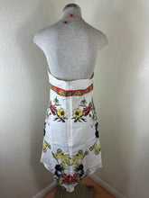 Load image into Gallery viewer, Sandro Paris Scarf Print Halter Dress Geometric Floral Handkerchief Hem Size 2 M 4 6 7
