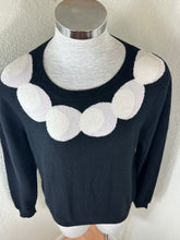 Load image into Gallery viewer, Boutique Moschino Black 100% Cashmere Sweater White Peter Pan Circle Collar M 4 6 7
