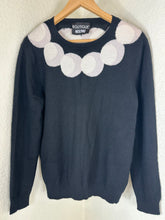 Load image into Gallery viewer, Boutique Moschino Black 100% Cashmere Sweater White Peter Pan Circle Collar M 4 6 7
