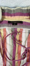 Load image into Gallery viewer, Louis Vuitton Striped Silk Cotton Blouse Top 40 M Quilted Padded Shoulder Cuff V-Neck Small Medium 6 7 8
