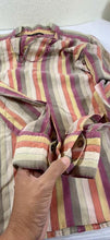 Load image into Gallery viewer, Louis Vuitton Striped Silk Cotton Blouse Top 40 M Quilted Padded Shoulder Cuff V-Neck Small Medium 6 7 8
