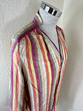 Load image into Gallery viewer, Louis Vuitton Striped Silk Cotton Blouse Top 40 M Quilted Padded Shoulder Cuff V-Neck Small Medium 6 7 8
