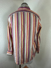 Load image into Gallery viewer, Louis Vuitton Striped Silk Cotton Blouse Top 40 M Quilted Padded Shoulder Cuff V-Neck Small Medium 6 7 8
