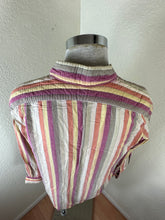 Load image into Gallery viewer, Louis Vuitton Striped Silk Cotton Blouse Top 40 M Quilted Padded Shoulder Cuff V-Neck Small Medium 6 7 8
