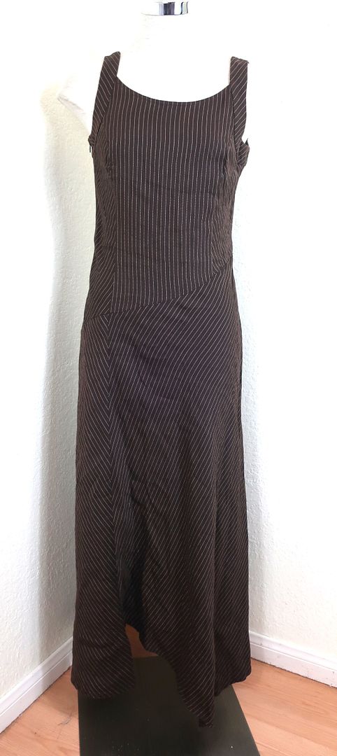 MARINA RINALDI Brown Stripes Long Sleeveless Summer Dress Small 4 5 6