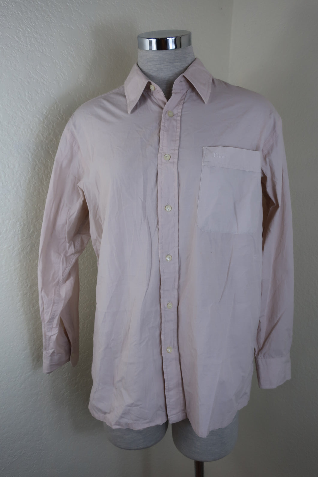 Vintage CHRISTIAN DIOR Men's Plain Cotton Long Sleeve Polo Shirt Top Button Small Flawed