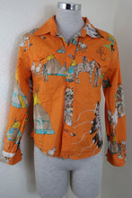 Load image into Gallery viewer, Vintage VERSACE Jeans Couture Native American Horse Print Orange Cotton Long Sleeve Top Shirt Small 2 3 4
