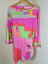 Load image into Gallery viewer, Vintage Leonard Paris Silk Jersey Asymmetrical Shift Dress Birds Print Size M 4 6
