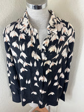 Load image into Gallery viewer, Valentino Garavani Silk Snowdrop Floral Print Blouse Black Ivory IT 44 US M 7 8
