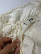 Load image into Gallery viewer, Fendi White Silk Jacquard Cursive Logo Cape Blouse IT 36 Xs S 0 2 4
