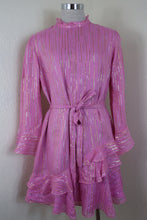 Load image into Gallery viewer, SALONI Marissa Pink Mettalic LOng SLeeve Mini A-Line  Dress Medium 7 8 10
