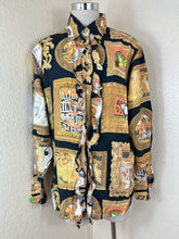 Load image into Gallery viewer, 90s Moschino Jeans Art Gallery Shirt Ruffle Framed Mona Lisa Picasso 46 Unisex S Man L Woman
