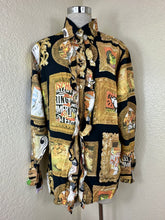 Load image into Gallery viewer, 90s Moschino Jeans Art Gallery Shirt Ruffle Framed Mona Lisa Picasso 46 Unisex S Man L Woman

