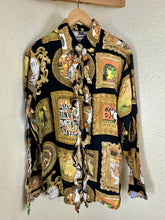 Load image into Gallery viewer, 90s Moschino Jeans Art Gallery Shirt Ruffle Framed Mona Lisa Picasso 46 Unisex S Man L Woman
