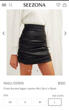 Load image into Gallery viewer, NWT NAZLICEREN NAZLI CEREN Ruched Black Vegan Leather Mini Micro SKirt XL Large 8 10 12
