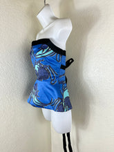 Load image into Gallery viewer, Emma Wallace Blue Floral Satin Marieanne Bustier Wrap Top Size US 2 / UK 6 Small
