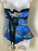 Load image into Gallery viewer, Emma Wallace Blue Floral Satin Marieanne Bustier Wrap Top Size US 2 / UK 6 Small
