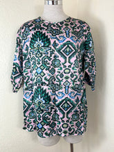Load image into Gallery viewer, Dries Van Noten Patterned Crew Neck Top Pink Green Geometric Silk Blend Sz 40 Small Med
