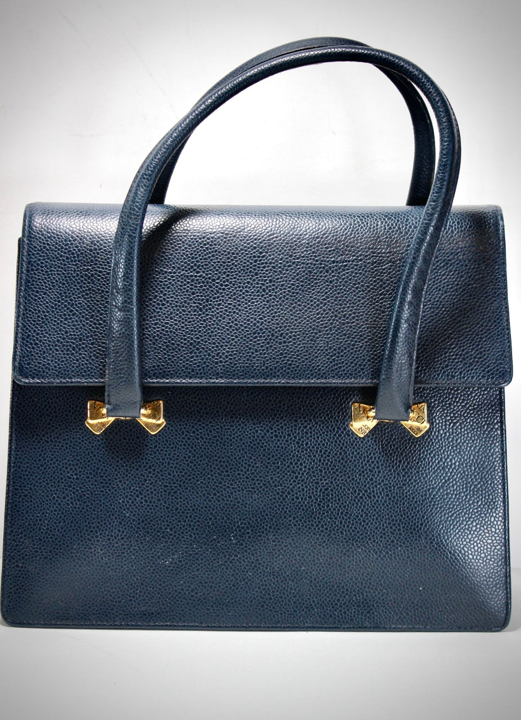 NINA RICCI Blue Textured Leather Box Bag Double Handle Bow Tie France