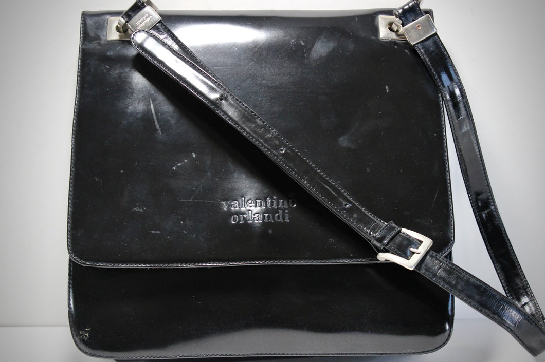 VALENTINO ORLANDI Black Patent Leather Crossbody Box Bag Handbag Italy