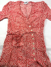 Load image into Gallery viewer, Rouje Paris Gabin Wrap Midi Dress Red Floral Ditsy Button Up Size FR 40 US Small M 6 8
