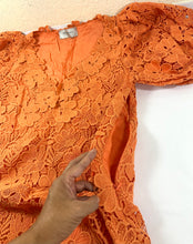 Load image into Gallery viewer, ERMANNO FIRENZE Orange Floral Macrame Lace Puff Sleeve Dress Italy Small 40 US 4
