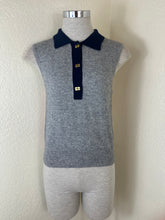 Load image into Gallery viewer, GANNI Cashmere Mix Sleeveless Polo Knit Vest Frost Gray Pink Size S XS 0 2 4 Butterfly
