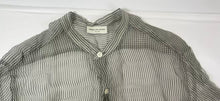 Load image into Gallery viewer, Dries Van Noten 100% Silk Sheer Striped Button Up Shirt Size 46 Gray White Luxury Women Large Men Small
