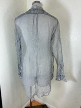 Load image into Gallery viewer, Dries Van Noten 100% Silk Sheer Striped Button Up Shirt Size 46 Gray White Luxury Women Large Men Small
