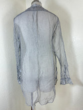 Load image into Gallery viewer, Dries Van Noten 100% Silk Sheer Striped Button Up Shirt Size 46 Gray White Luxury Women Large Men Small

