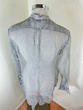 Load image into Gallery viewer, Dries Van Noten 100% Silk Sheer Striped Button Up Shirt Size 46 Gray White Luxury Women Large Men Small
