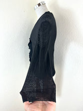 Load image into Gallery viewer, Max Mara Studio Black Ruffled Linen Cardigan Knit Sweater Sheer V-Neck Size S M 6 7 8
