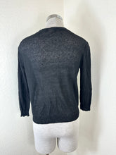 Load image into Gallery viewer, Max Mara Studio Black Ruffled Linen Cardigan Knit Sweater Sheer V-Neck Size S M 6 7 8
