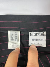 Load image into Gallery viewer, Vintage Moschino Couture Asymmetrical Pinstripe Wool Skirt Pink Black IT 42 US 8 7 S M
