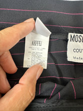 Load image into Gallery viewer, Vintage Moschino Couture Asymmetrical Pinstripe Wool Skirt Pink Black IT 42 US 8 7 S M

