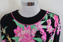 Load image into Gallery viewer, Vintage NWT LEONARD Paris Jersey Mikado Silk Floral Black Long SLeeve Top Blouse Small 3 4 6
