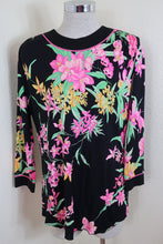 Load image into Gallery viewer, Vintage NWT LEONARD Paris Jersey Mikado Silk Floral Black Long SLeeve Top Blouse Small 3 4 6
