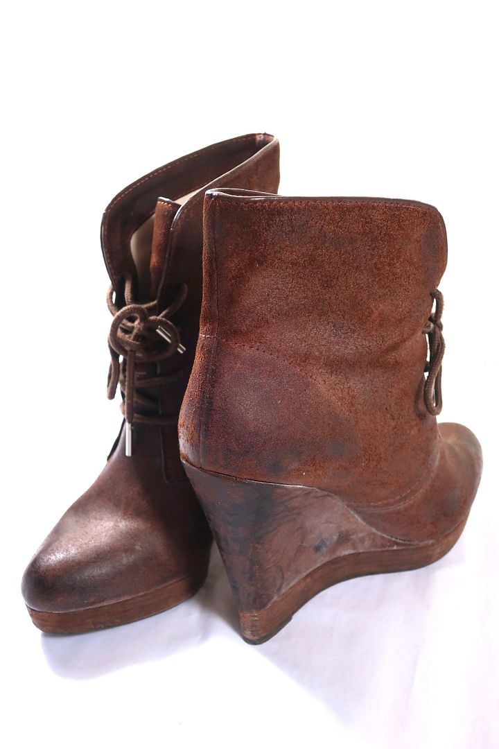 MICHAEL KORS Brown Antique Wedge Lace Up Booties Boots Platform Shoes Sz 7