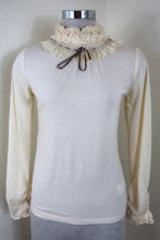 Load image into Gallery viewer, AXES FEMME Long Sleeve Embellished Bow Bib Cream White Top Small 4 5 6
